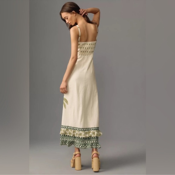 Farm Rio Sleeveless Ruffle Hem Tropical Linen Maxi Dress - Picture 3 of 15